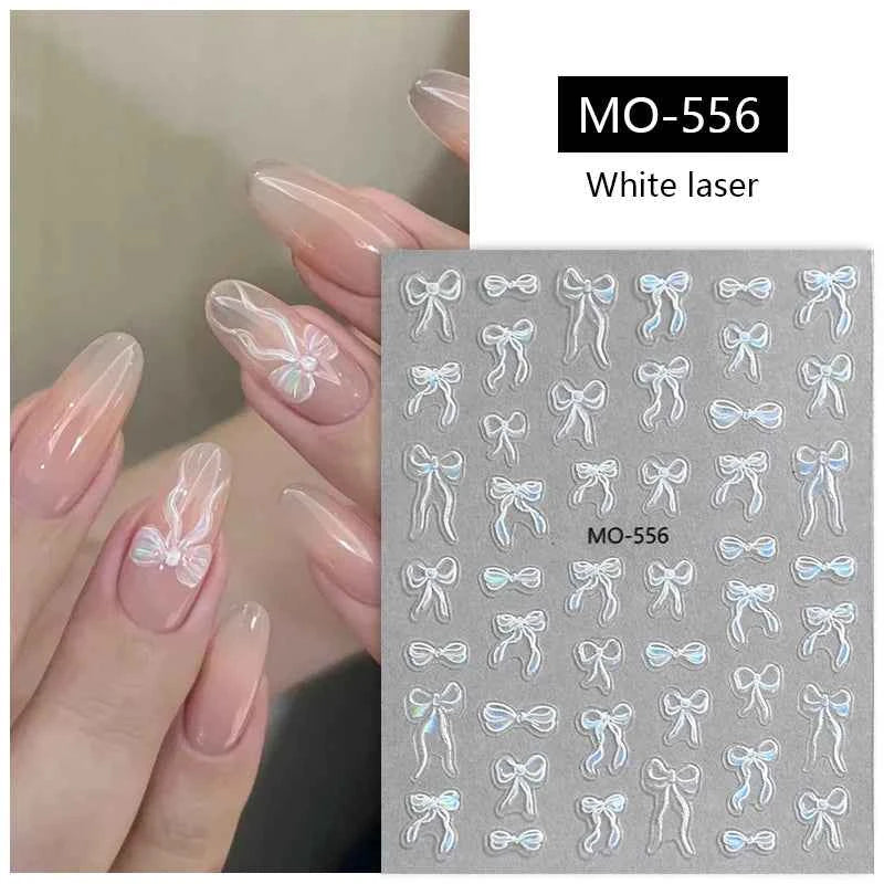Brand Name Bowknot Nail Art Stickers - Vintage Self-Adhesive Decals in White, Pink & Black for Cute Manicures