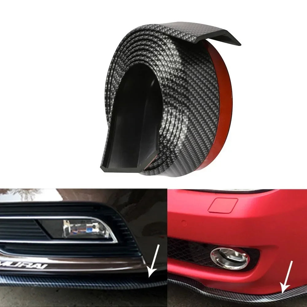 2.5M Car Front Bumper Lip Protector Carbon Fiber Rubber Splitter Chin Spoiler Side Skirt Rubber Anti Scratch Protector Body Kit