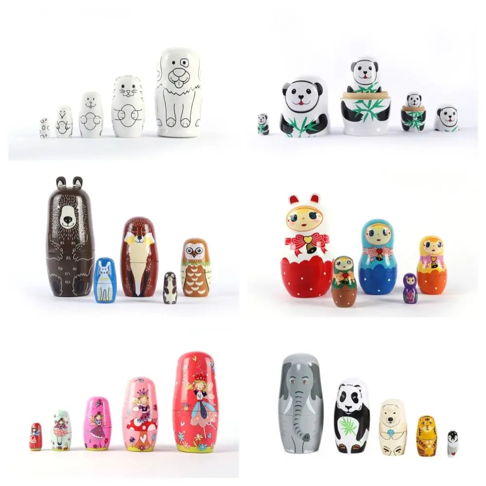 Rabbit 5Pcs/Set Animal Matryoshka Doll Wood Smooth Wooden Stacking Dolls Line Dog Panda Girls Russian Doll Christmas