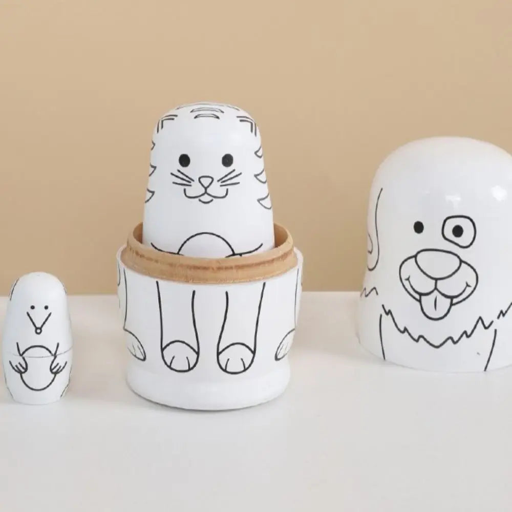 Rabbit 5Pcs/Set Animal Matryoshka Doll Wood Smooth Wooden Stacking Dolls Line Dog Panda Girls Russian Doll Christmas
