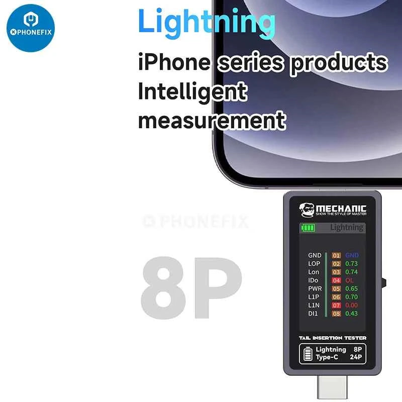Mechanic T824 Type-C & Lightning Tail Insertion Tester for iPhone, iPad & Android - Fast, Accurate Connectivity Check
