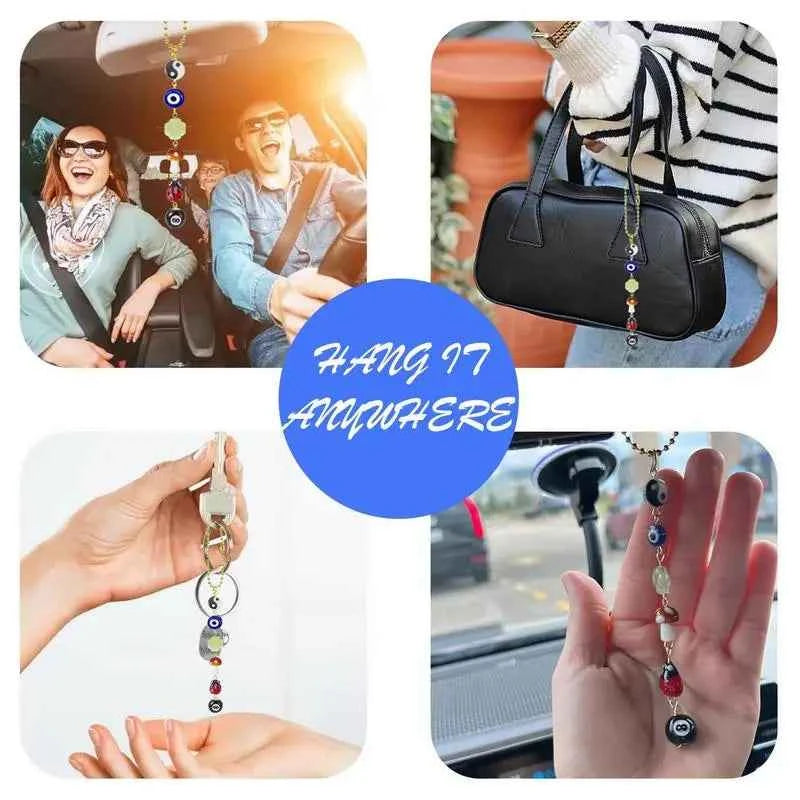 Devil's Eye Mushroom Clover Mirror Pendant Lucky Day Mirror Hanger Boho-Chic Car Accessory Demon Eye Charm  For Rear View