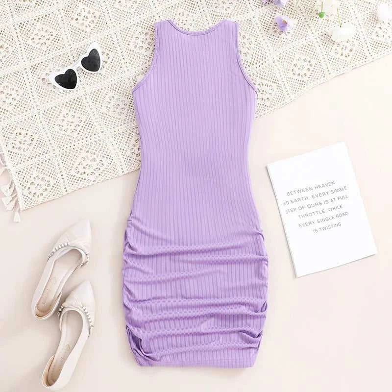 2024 Summer Girls Purple Sleeveless Vest Dress Preppy Style Outifits Holiday Vacation Party Daily Casual Cute Sporty style