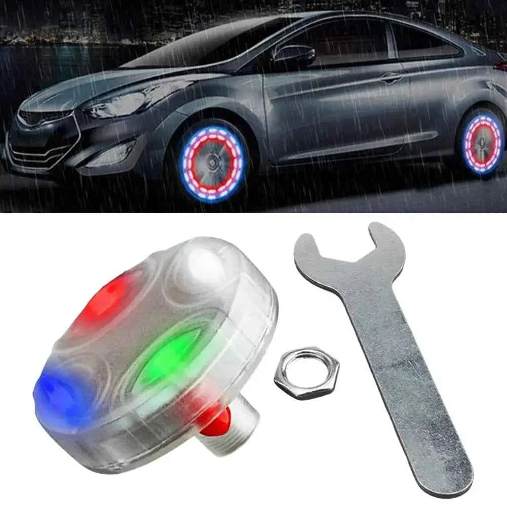 Solar powered car wheel hub lights ghost fire rainbow flashing decorative lights electric car valve lights motorcycle tire light