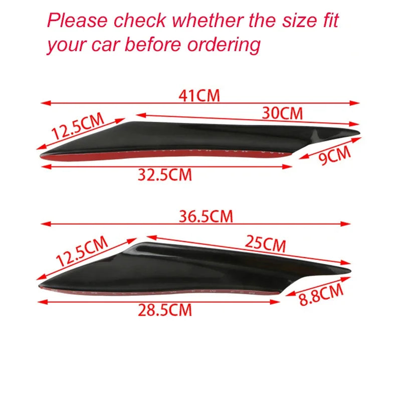 4pcs Universal Car Front Bumper Lip Fin Splitter Body Spoiler Canards Spoiler Car Tuning Canard Decor Black Carbon Fiber