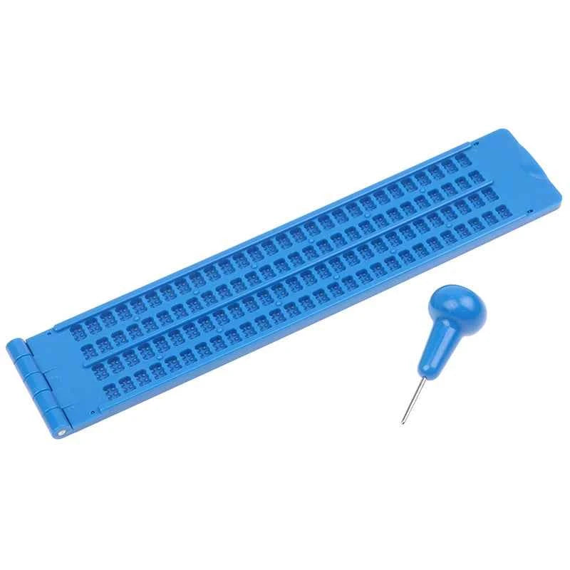 1Set 4 Lines 28 Cells Practical School Plastic Braille Portable Writing Slate Wth Stylus Green Blue School Study Supplies
