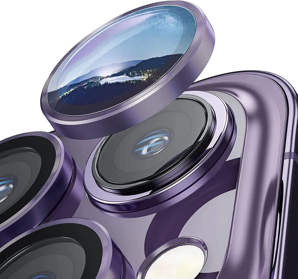Brand Name Deep Purple Camera Lens Protector - 2-3Pcs Premium Glass Protection for iPhone 14 Pro Max, 13, 12, 11