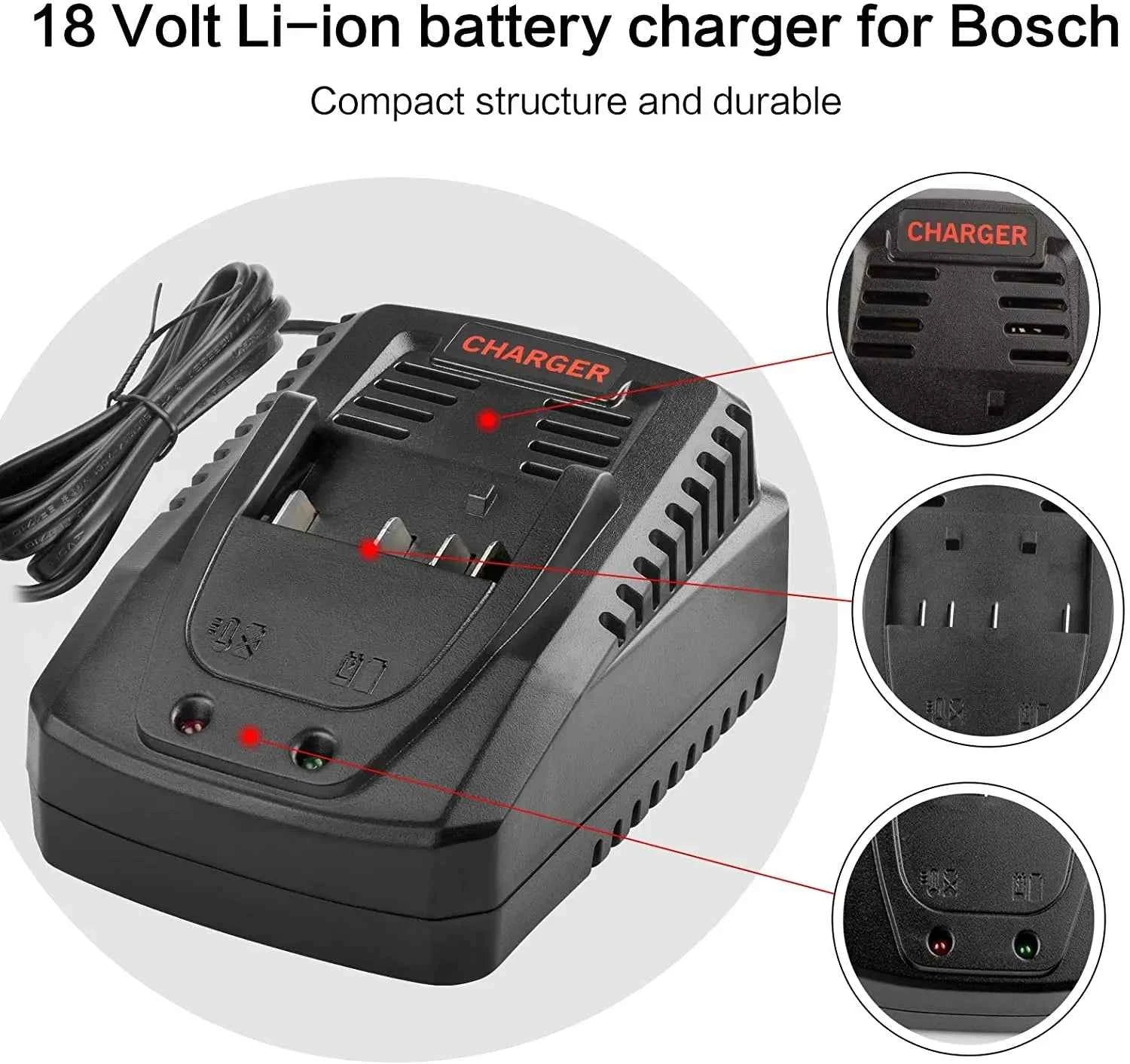 Fast charger 3.0A For Bosch AL1860CV Li-ion Battery Charger 18V 14.4V BAT609G BAT618 BAT618G BAT614  Electrical Drill