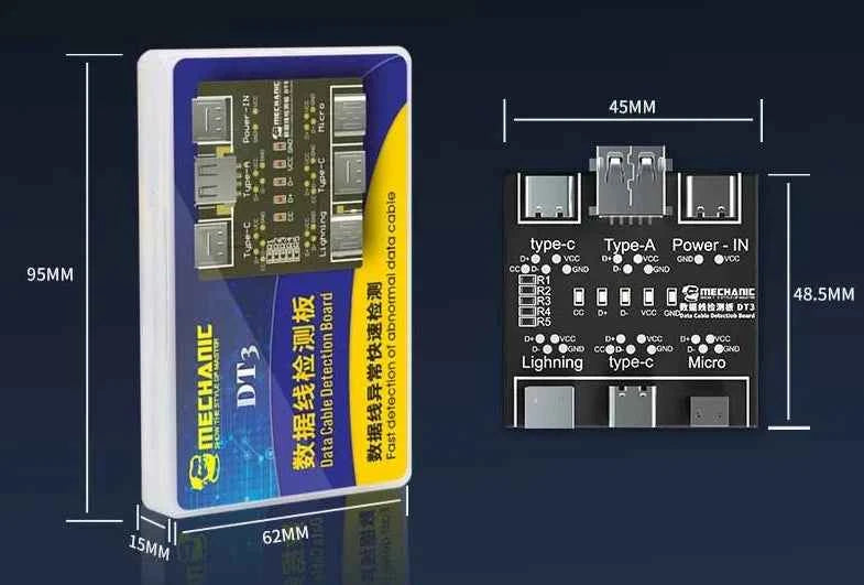 MECHANIC DT3 USB Cable Tester Data Cable Test PCB Board for IPhone Android USB Type-C Lightting Date Cable on-Off Detection