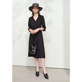 AMII Minimalist Dress Women 2025 Autumn New Elegant Office Lady Lapel V-neck Slim Non-stretch Pleated Knee A-Line Dress 12521027