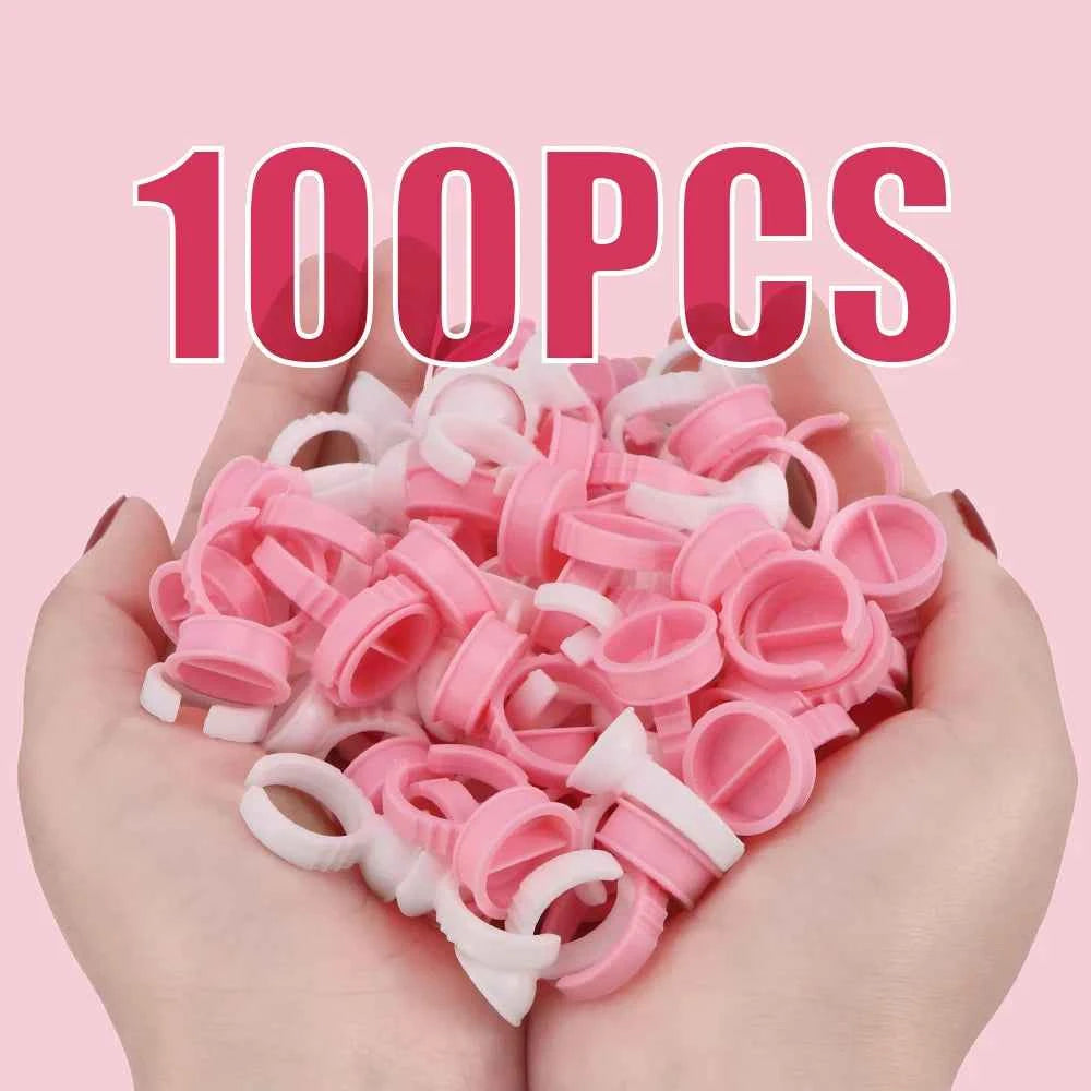 GLAMLASH Disposable Eyelash Extension Glue Rings - 100 Pcs for Effortless Application & Precision Pigment Holding