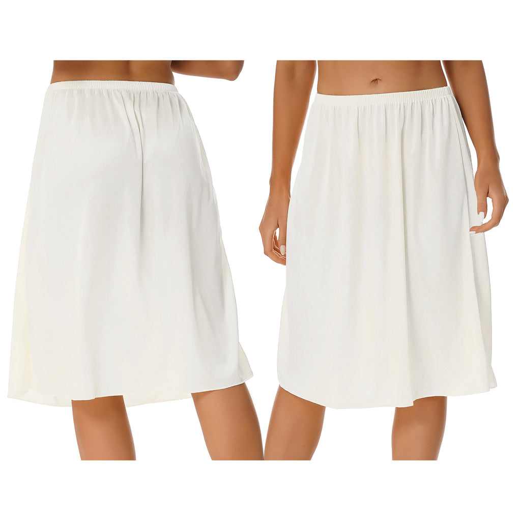 Womens Petticoat Skirt Solid Half Slip Underskirt Summer Elastic Waist Inner Lining Midi Skirt Long Underskirt for Party Dress