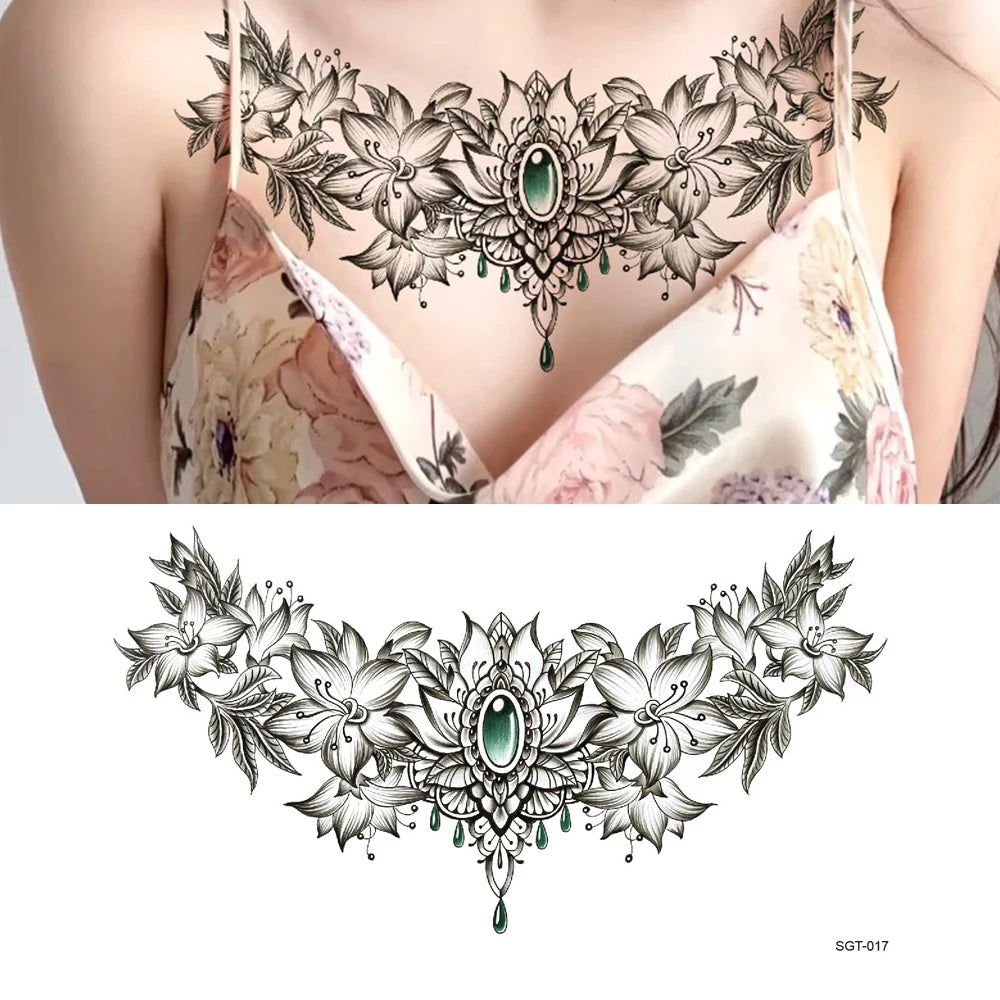 GlamInk Waterproof Flower & Butterfly Temporary Tattoos - Dazzling Chest & Waist Art for Confident Women