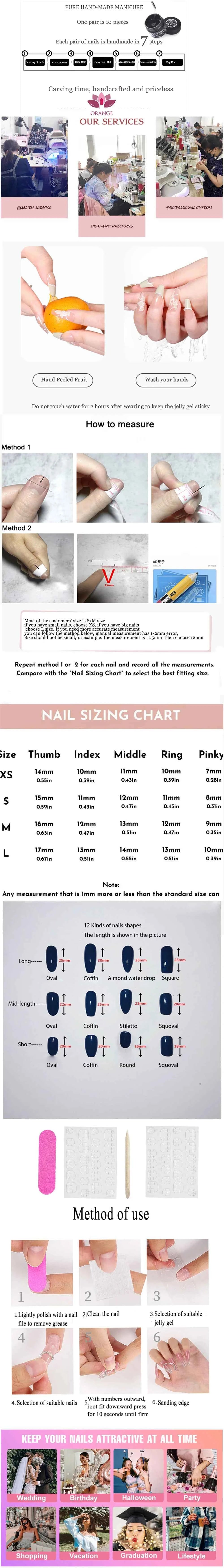 Handmade Goth Nails Press On Reusable Black Fake Nails Designed Full Cover Artificial Manicuree Wearable Orange Nail Store