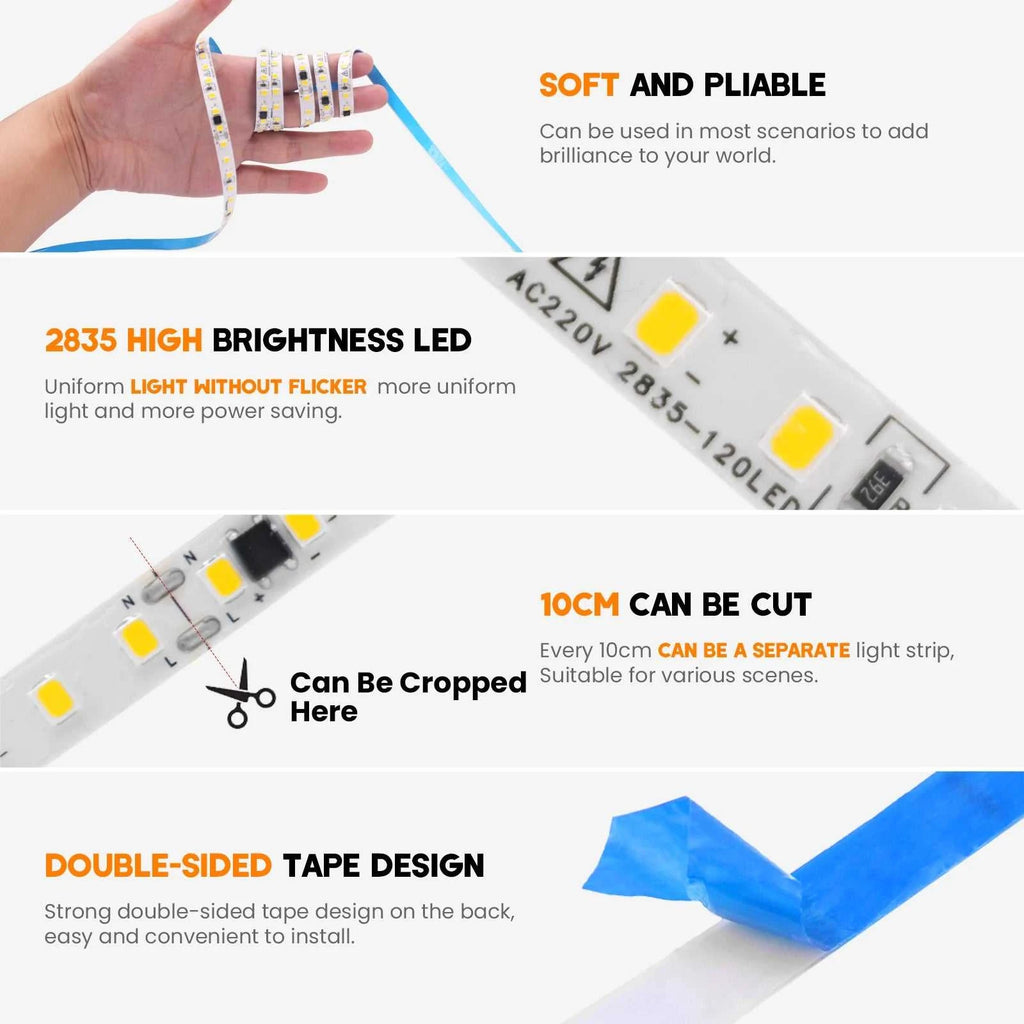 220V LED Strip Light 5m 10m 20m 50m Flexible LED Tape 2835 120LEDs IP44 Waterproof Light Bar White Warm Natural Ice Blue Pink The jack market .AU The jack market .AU Home $ 54 136:10#red;200007763:201336100;380:201301155