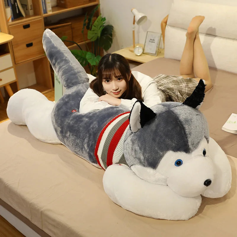 120CM Cute Soft Kawaii Huge Husky Plush Toys Dog Stuffed  Animals Long Pillow Doll For Kids Girlfriend Birthday Gift Home Decor