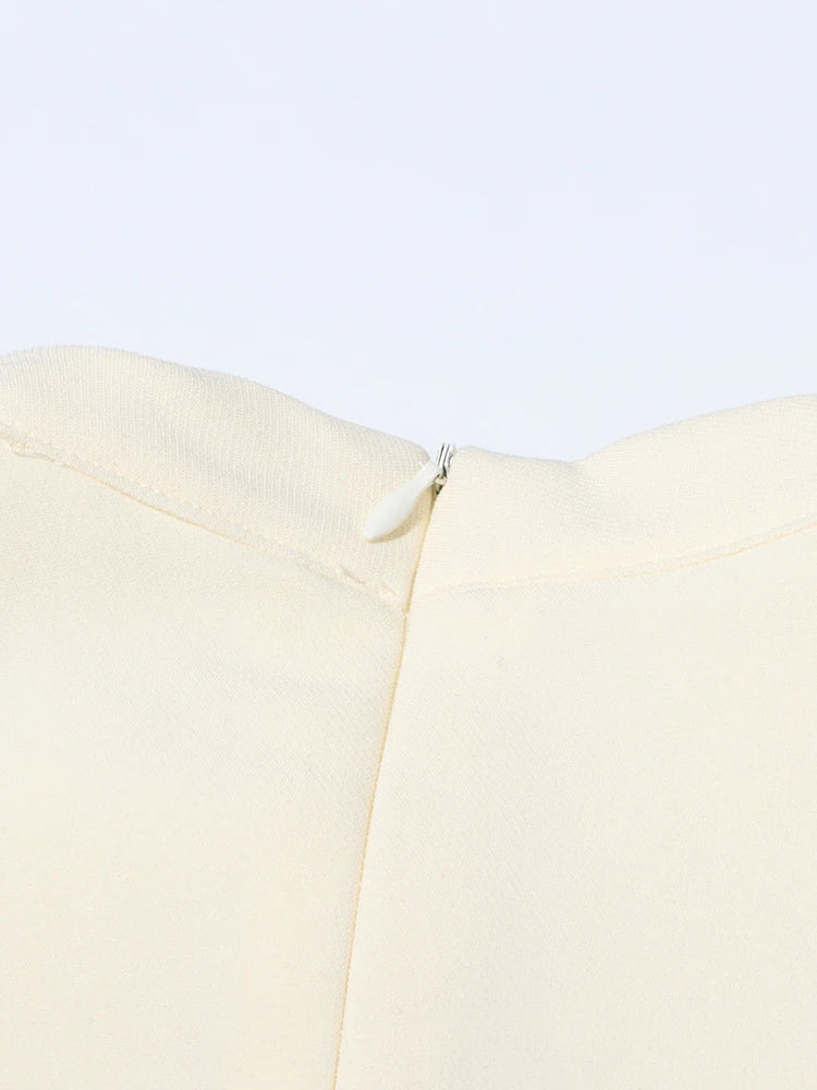 TWOTWINSTYLE Solid Patchwork Folds A Line Dress For Women Lapel Sleeveless High Waist Hollow OutTemperament Dresses Female New