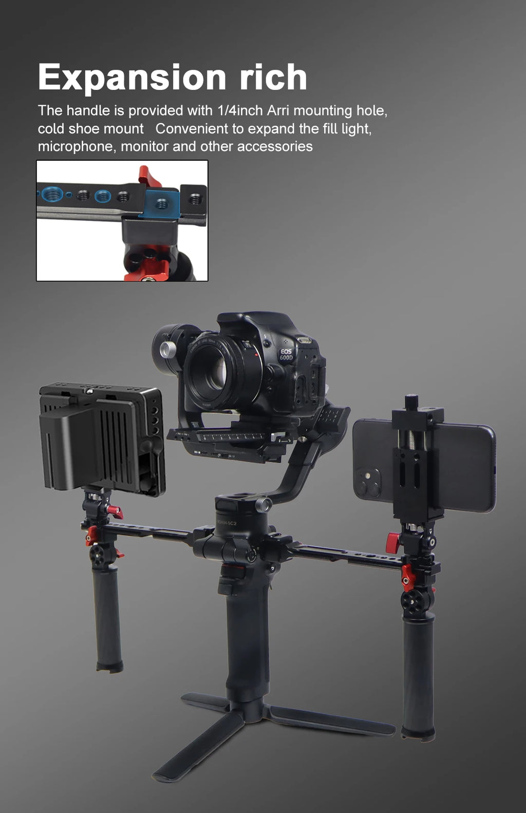 Carbon Fiber L Bracket Handle Grip Foldable Cold Shoe Mount Clamp for DJI Ronin RS3 RS4 Mini RS2 RSC2 Handheld Gimbal Stabilizer