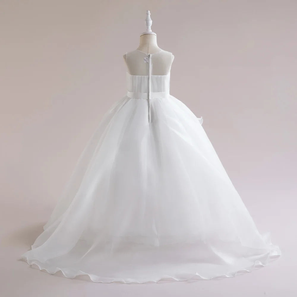 Flower Girls Bridesmaid Dresses For Wedding Party Gown Elegant Kids Trailing White Princess Dress Long Formal Evening Vestidos