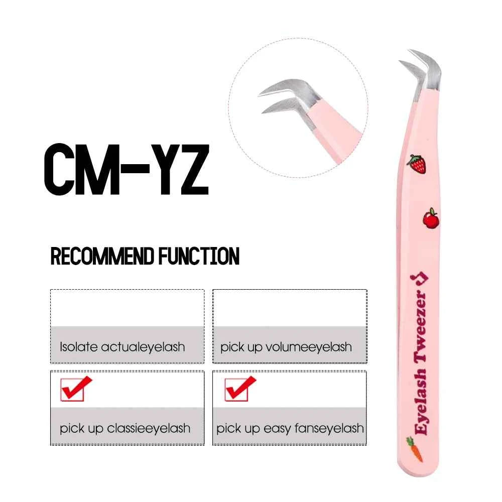 Eyelash Tweezers Pink Strawberry Stainless Steel Superhard Tweezers For Lash Extension High Precision Anti-Static Makeup Tweezer