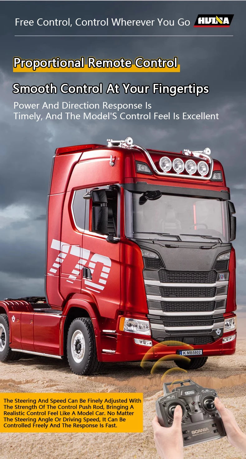 HUINA 1501 1/18 RC Truck 19CH 770S Alloy Tractor 2.4G remote control Engineering Trailer Truck with Light and Sound Toys for Kid