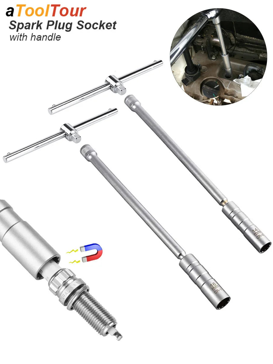 Spark Plug Socket Key Magnetic Tool Wrench Swivel Long Extension Install Replace Repair Kit Torque Remove Gap 14mm 16mm Auto Car