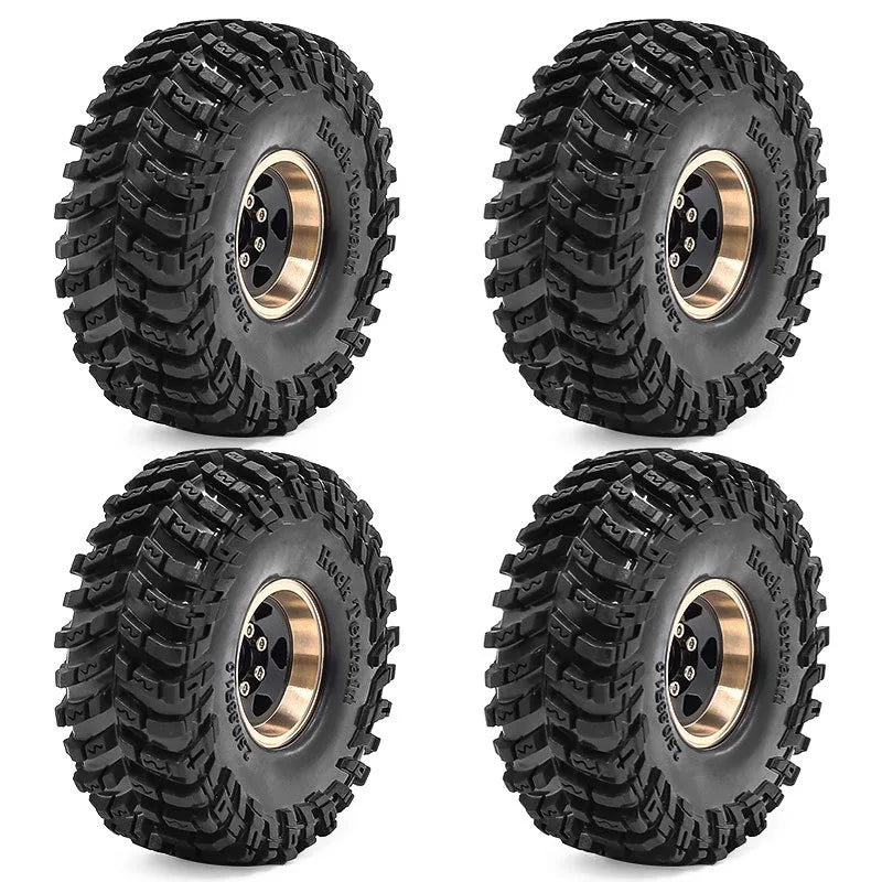 4pcs 63mm 1.0" Metal Beadlock Wheel Tire Set For 1/18 RC Crawler Car  SCX24 FMS Ascent-18  Upgrade Parts Accessories
