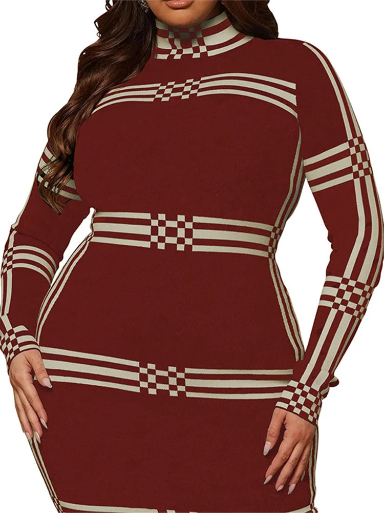 Wmstar Plus Size Dresses for Women O Neck Bodycon Stretch Striped Elegant New in Fashion Maxi Dress Wholesale Dropshipping 2024