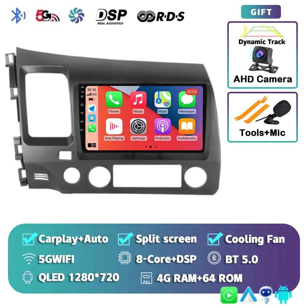 Android 15 Car radio For Honda Civic 8th 2005-2011 Carplay Android auto Qualcomm Car stereo Multimedia player 4G wifi 48EQ 2 din