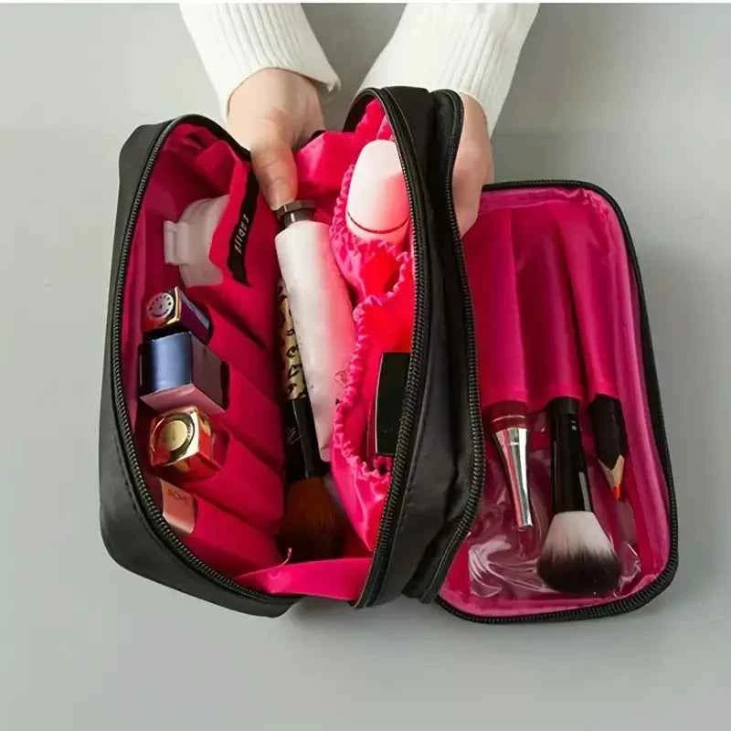 Large Capacity Makeup Brushes Storage Bag Double-Zipper Comestic Tools Organizer Wide-open Vertical Free-Standing Brush Holder