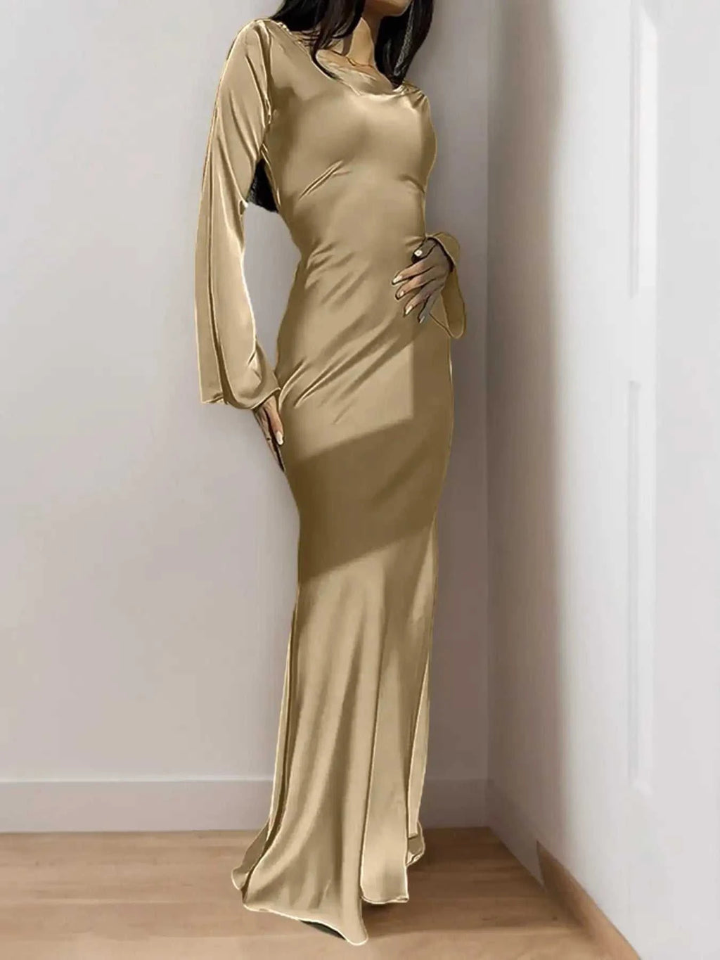 Women's Satin Maxi Dress – Corset Waist Tie, O-Neck & Flared Sleeves | Bohemian Evening Dress The jack market .AU The jack market .AU Woman Fashion Dress $ 70 14:1052;5:4182