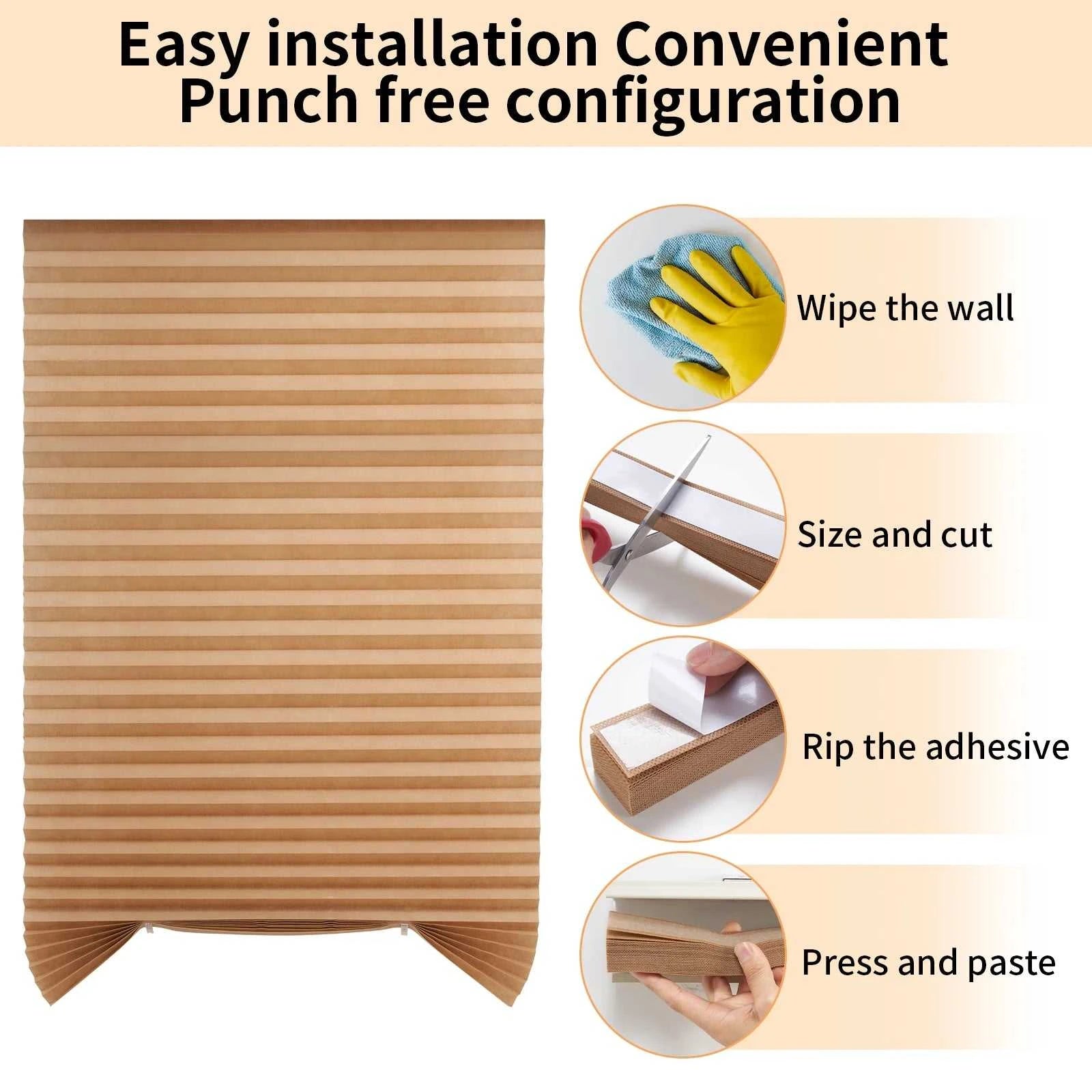 1Pc Shades Self-adhesive Half/Full Windows Nonwoven Folding Curtain Bathroom Balcony Living Room Balcony Curtains Pleated Blinds The jack market .AU The jack market .AU Home $ 51 14:365458#60X150CM Full