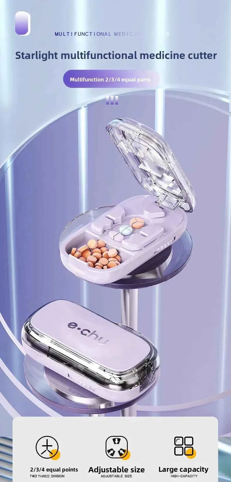 3in1 Medicine Cutter Precise Cutting Into Half / Third / Quarter Drug Divider Organizer Portable Tablet Splitting Pills Splitter