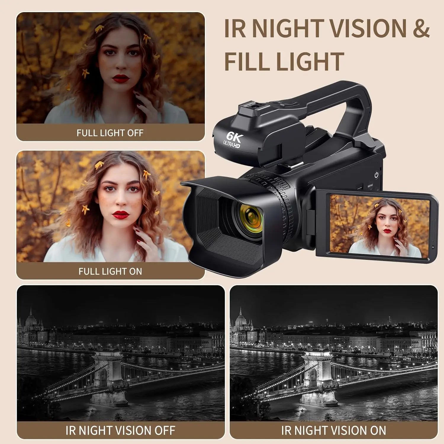 4K Professional Video Cameras for Photography 64MP Ultra HD 18X Digital Zoom Camcorders YouTube Live Streaming Vlog Recorder