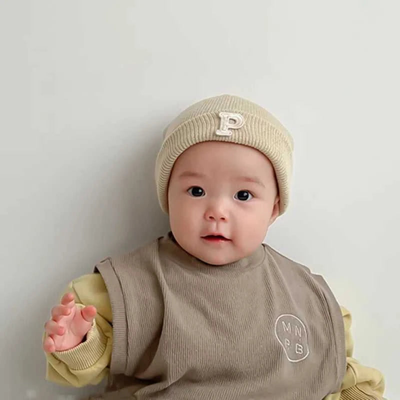 Autumn Winter Baby Knitted Hat Solid Color P Letter Infant Boy Girl Beanie Cap Casual Warm Toddler Crochet Bonnet Hat