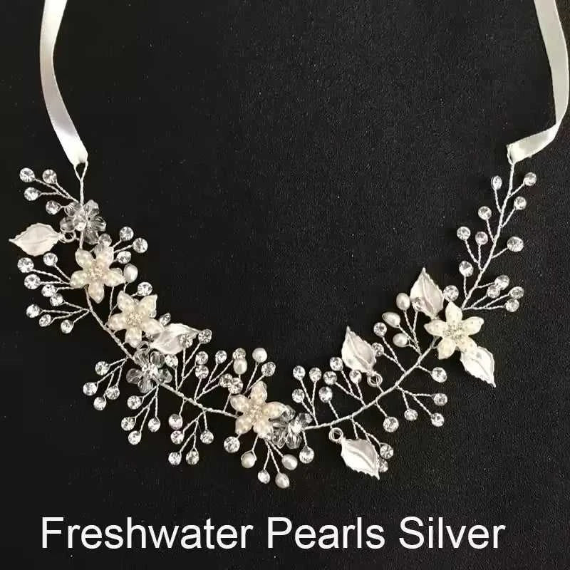 SLBRIDAL Handmade Wired Crystal Rhinestone Freshwater Pearls Flower Wedding Hair Vine Headband Bridal Headpiece Hair accessories The jack market .AU The jack market .AU Jewellery & Chains $ 58 14:10#Simulated Gold