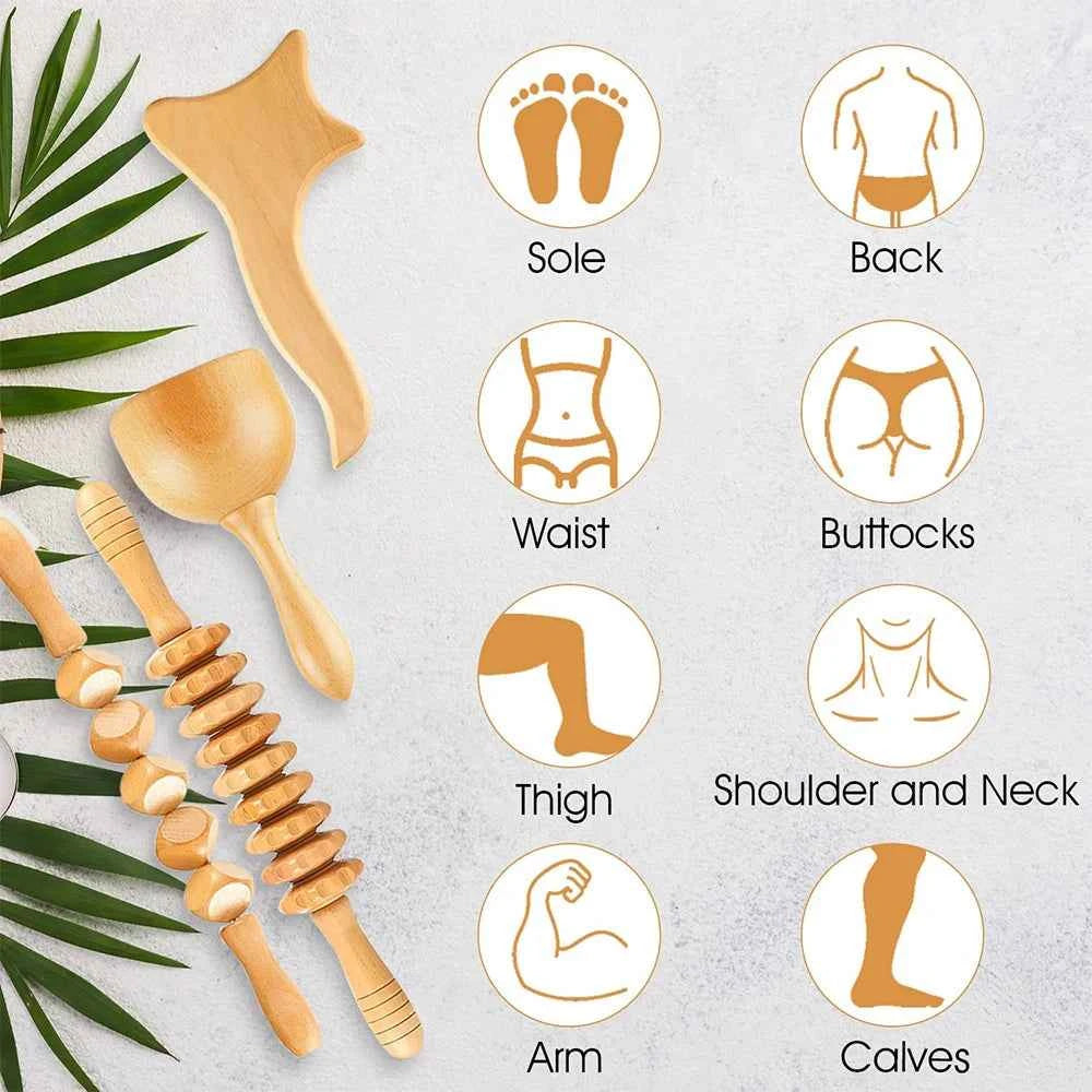 Wooden Wonders 4-in-1 Therapy Massage Kit – Anti-Cellulite & Muscle Pain Relief for Body Shaping