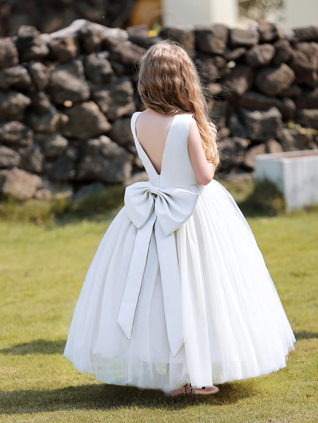 Satin Flower Girls Dress for Tulle Wedding Party Backless Casual Formal Pageant Children Clothing High Quality Ball Gowns