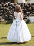 Satin Flower Girls Dress for Tulle Wedding Party Backless Casual Formal Pageant Children Clothing High Quality Ball Gowns