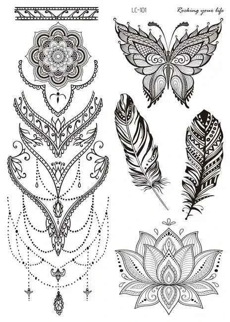 Henna Luxe Temporary Waterproof Tattoos - Sexy Body Art for 6 Months, Perfect for Festivals and Bold Self-Expression