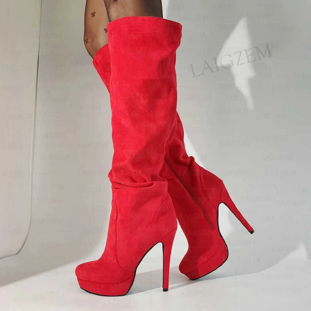 LAIGZEM Women Over Knee High Boots Faux Suede Zip Pleated Thin High Heels Boots Handmade Ladies Shoes Woman Big Size 41 43 45 52 The jack market .AU The jack market .AU Step Up Your Style: Trendy Shoes for Every Occasion! $ 152 14:771#LGZ4823 Red;200000124:698