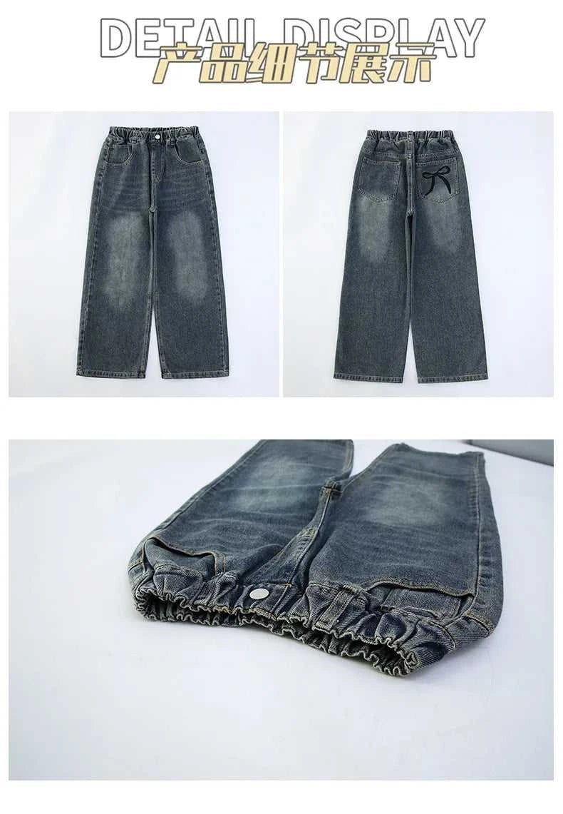 Girl Pocket Bow Embroidery Jeans New Teenage Children Wide Leg Denim Pants for Kids Loose Trousers Spring Autumn 4 -14 Years The jack market .AU The jack market .AU Mum & Kids: Essential Products for Every Family $ 48 14:193#model 2;200000463:200004188#130CM