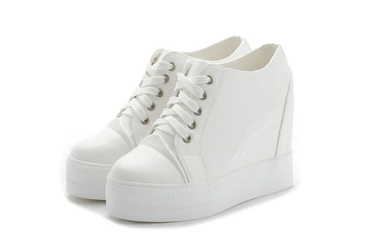 High Top Women's Casual Shoes Leather Casual Sneaker Hidden Increased Ladies Ankle Boots New Plush Woman Platform Boots Botines