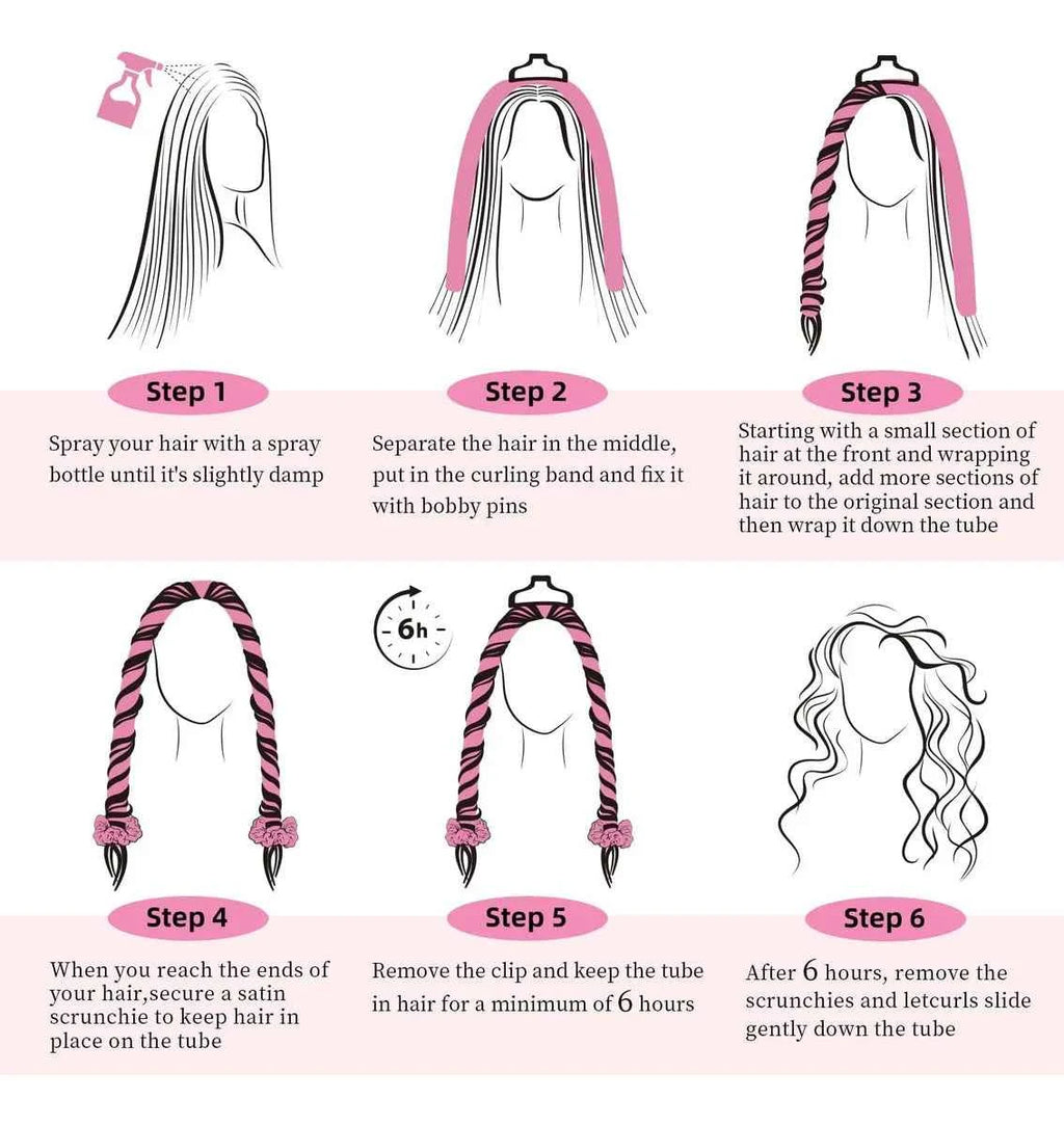 Heatless Curls Set by [Brand Name] - 6pcs No-Heat Curling Rods & Satin Sleep Cap for Effortless, Overnight Glam