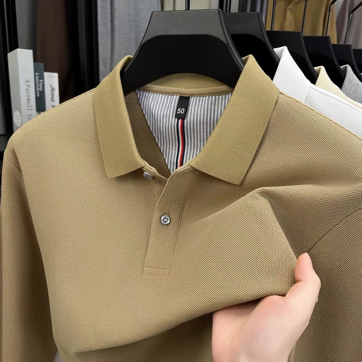 100% cotton luxury fashion spring and autumn new hot selling exquisite long sleeved men's business casual comfortable polo shirt