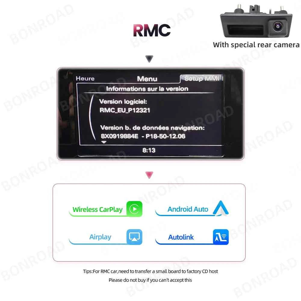 BONROAD Wireless CarPlay Android Auto Interface Adapter for Audi A1 Q3 2013-2018 RMC HNR with AirPlay Mirror Link
