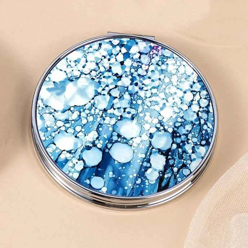 Stripe Pattern Vintage Hand Women Mini Compact Makeup Mirror Portable Green/Purple/Blue Bag Mirror