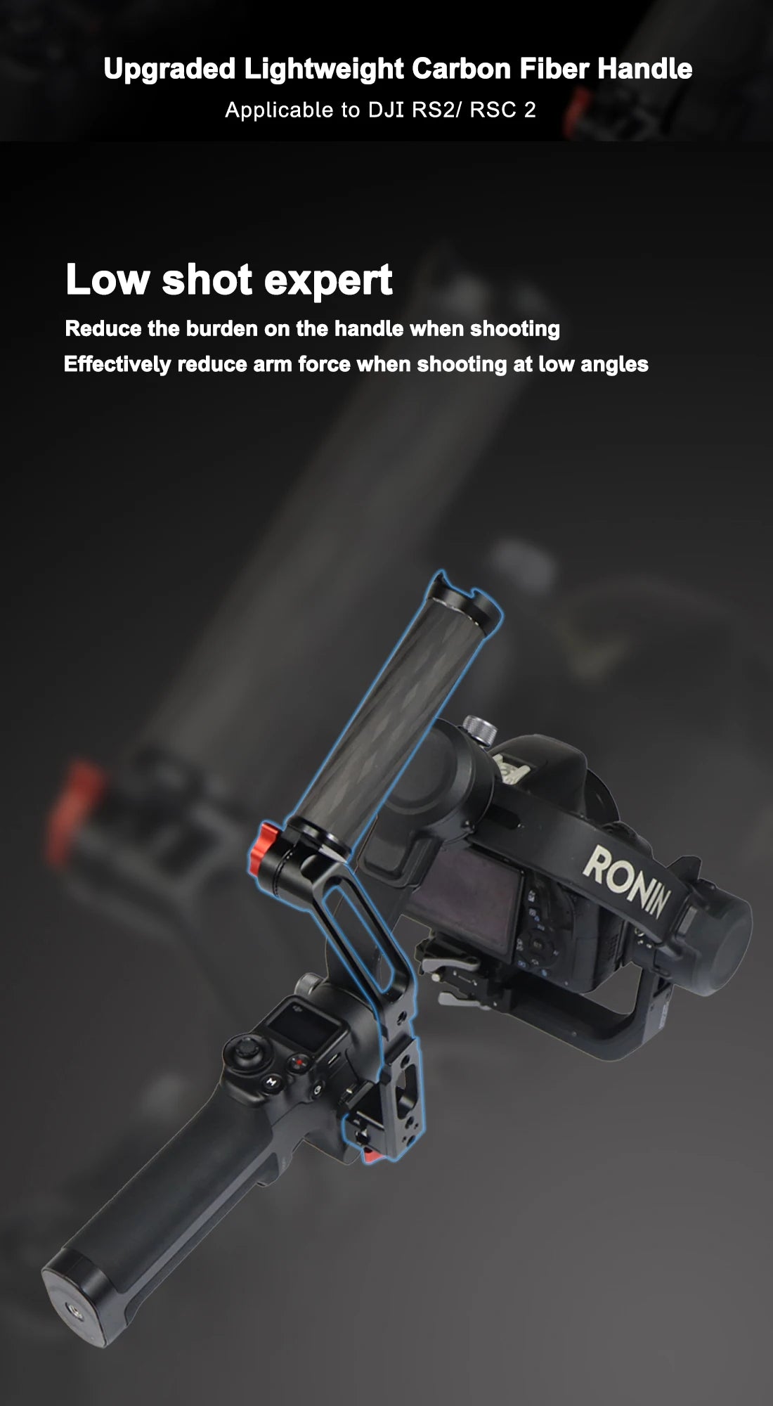 Carbon Fiber L Bracket Handle Grip Foldable Cold Shoe Mount Clamp for DJI Ronin RS3 RS4 Mini RS2 RSC2 Handheld Gimbal Stabilizer