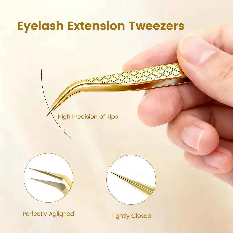 Femica Precision Anti-Slip Eyelash Tweezers for Flawless Volume Lash Extensions & Eyebrow Grooming