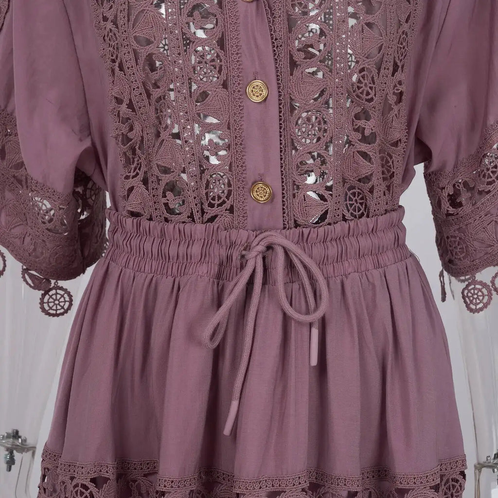 Quality Loose Hollow Out Dress Two Piece Set Women's Shirt Short Skirt Set Embroidered Lace Crop Tops Pleated Skirts Suits 2pcs